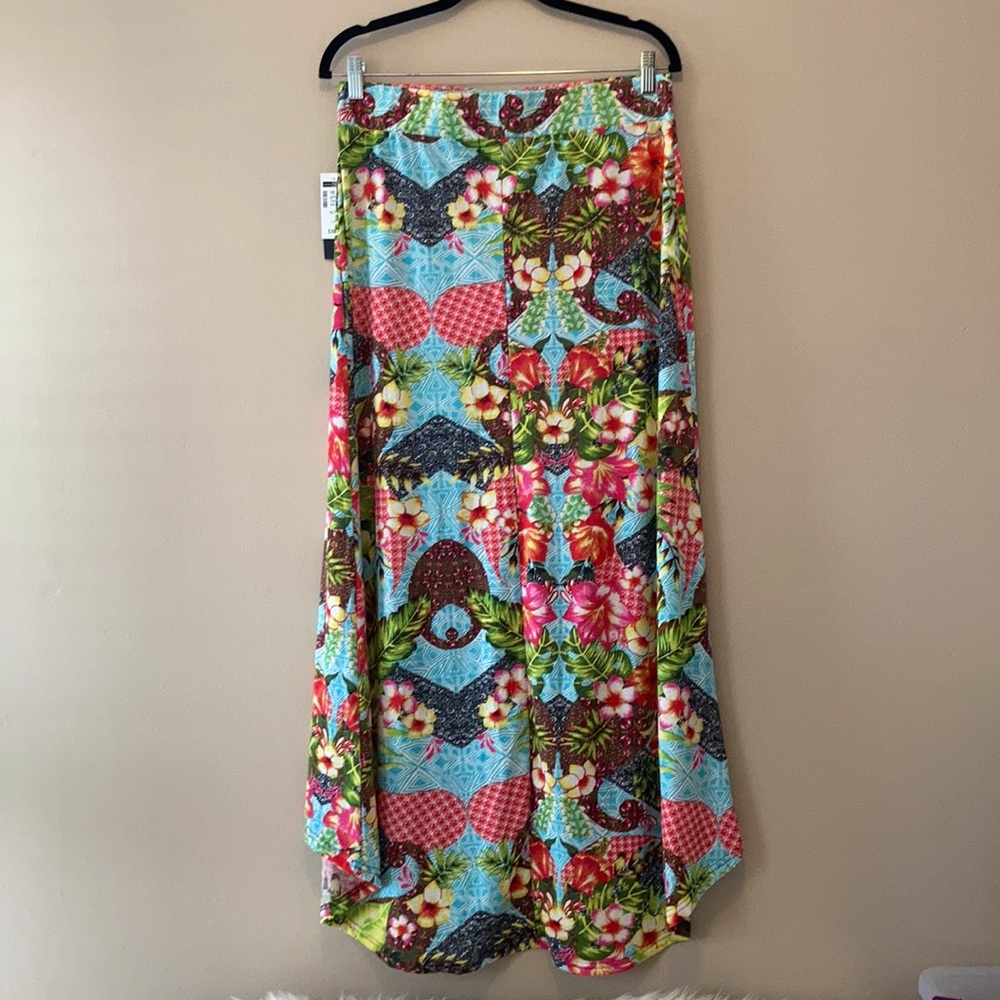 HP!💎 INC., NWT Skirt, Tropical Print, Palm Leaves, Midi, Hi-Lo, Jersey, Size XL - Picture 5 of 11